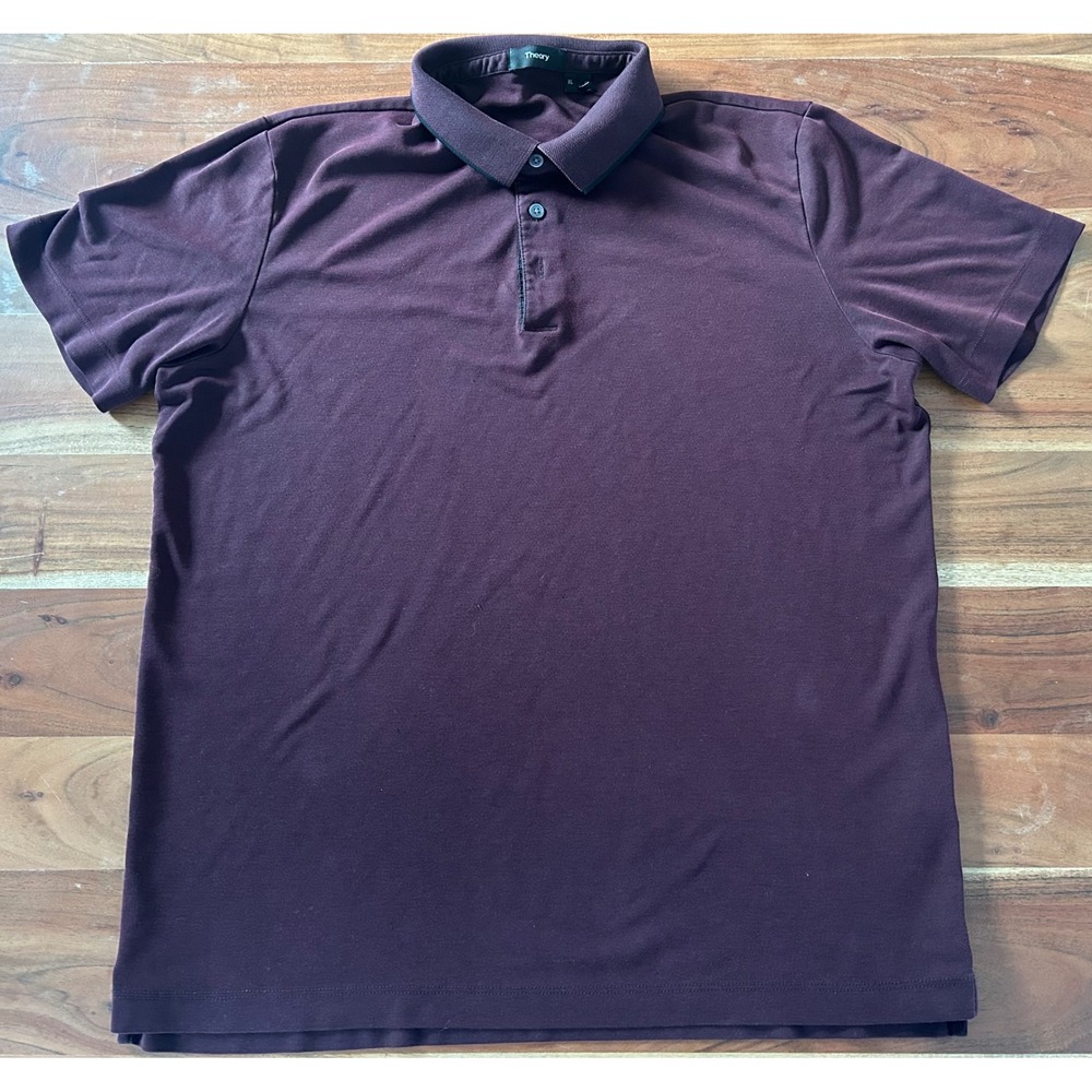 Theory Mens Urban Pique Polo Shirt Burgundy Plum Pima Cotton L0794535 XL
